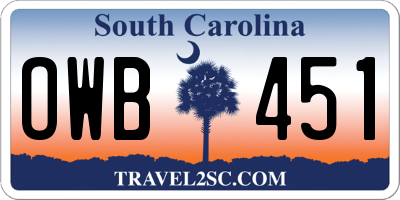 SC license plate OWB451