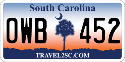 SC license plate OWB452