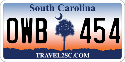 SC license plate OWB454