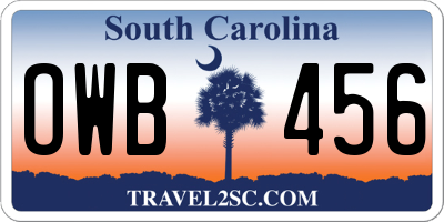 SC license plate OWB456