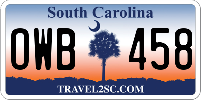SC license plate OWB458