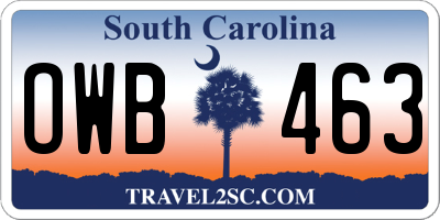 SC license plate OWB463