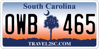 SC license plate OWB465