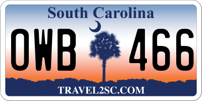 SC license plate OWB466