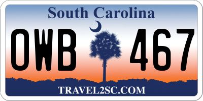 SC license plate OWB467