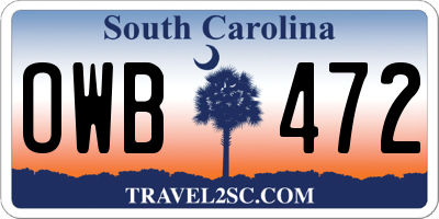 SC license plate OWB472
