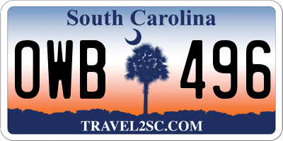 SC license plate OWB496