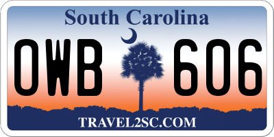SC license plate OWB606