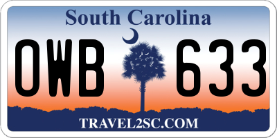 SC license plate OWB633