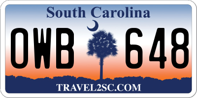 SC license plate OWB648