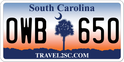 SC license plate OWB650