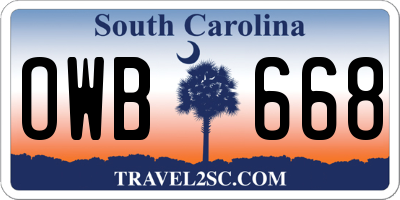SC license plate OWB668