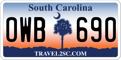 SC license plate OWB690