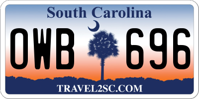 SC license plate OWB696