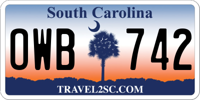 SC license plate OWB742