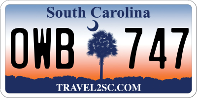 SC license plate OWB747