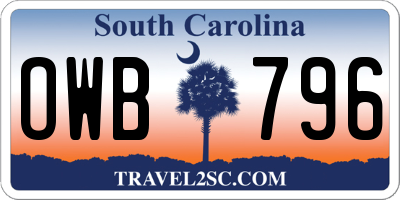 SC license plate OWB796