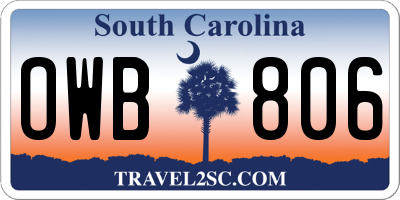 SC license plate OWB806