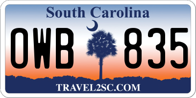 SC license plate OWB835