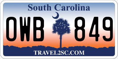 SC license plate OWB849
