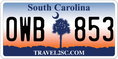 SC license plate OWB853