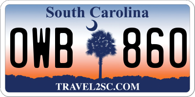 SC license plate OWB860