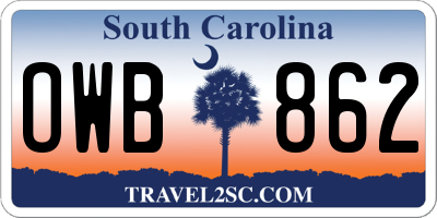 SC license plate OWB862
