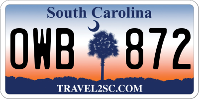 SC license plate OWB872