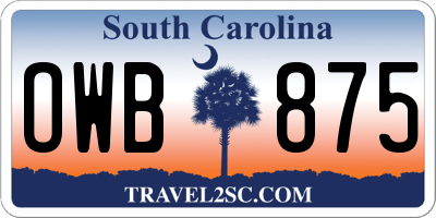 SC license plate OWB875