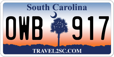 SC license plate OWB917