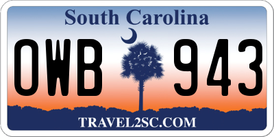 SC license plate OWB943