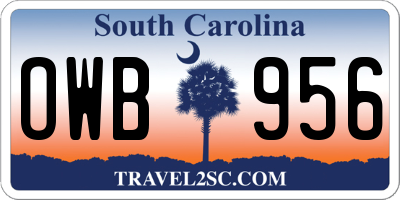 SC license plate OWB956