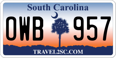 SC license plate OWB957