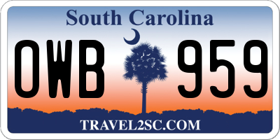 SC license plate OWB959