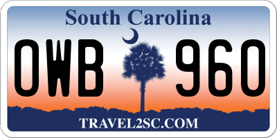 SC license plate OWB960