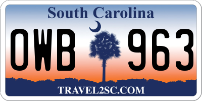 SC license plate OWB963