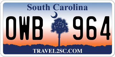 SC license plate OWB964