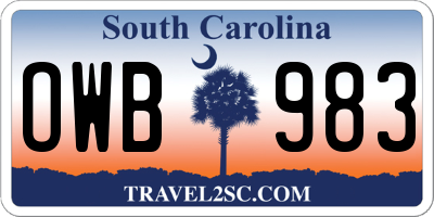 SC license plate OWB983