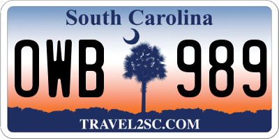 SC license plate OWB989