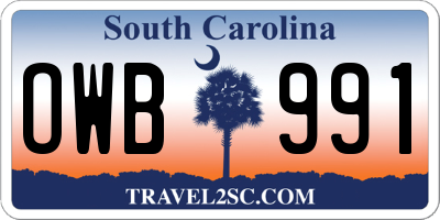 SC license plate OWB991