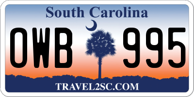 SC license plate OWB995