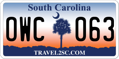 SC license plate OWC063