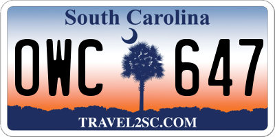 SC license plate OWC647