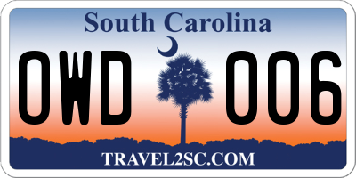 SC license plate OWD006