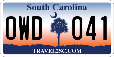 SC license plate OWD041