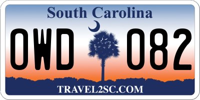SC license plate OWD082