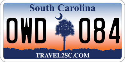 SC license plate OWD084