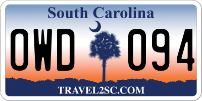 SC license plate OWD094