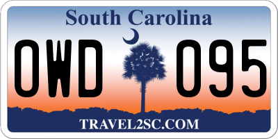SC license plate OWD095