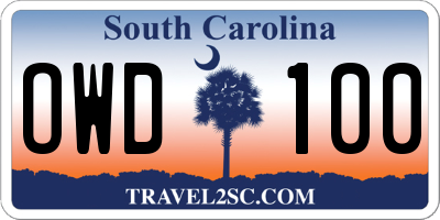 SC license plate OWD100